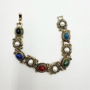 Vintage Faux Agate Gemstone Pearl Bracelet